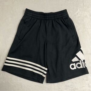 Adidas Boy's Black Athletic Shorts with White Spell‎ Out Logo Size Small